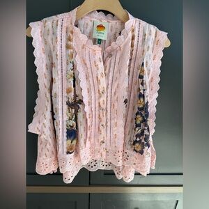 FARM Rio Pink Dream Garden Blouse •M• 100% Cotton